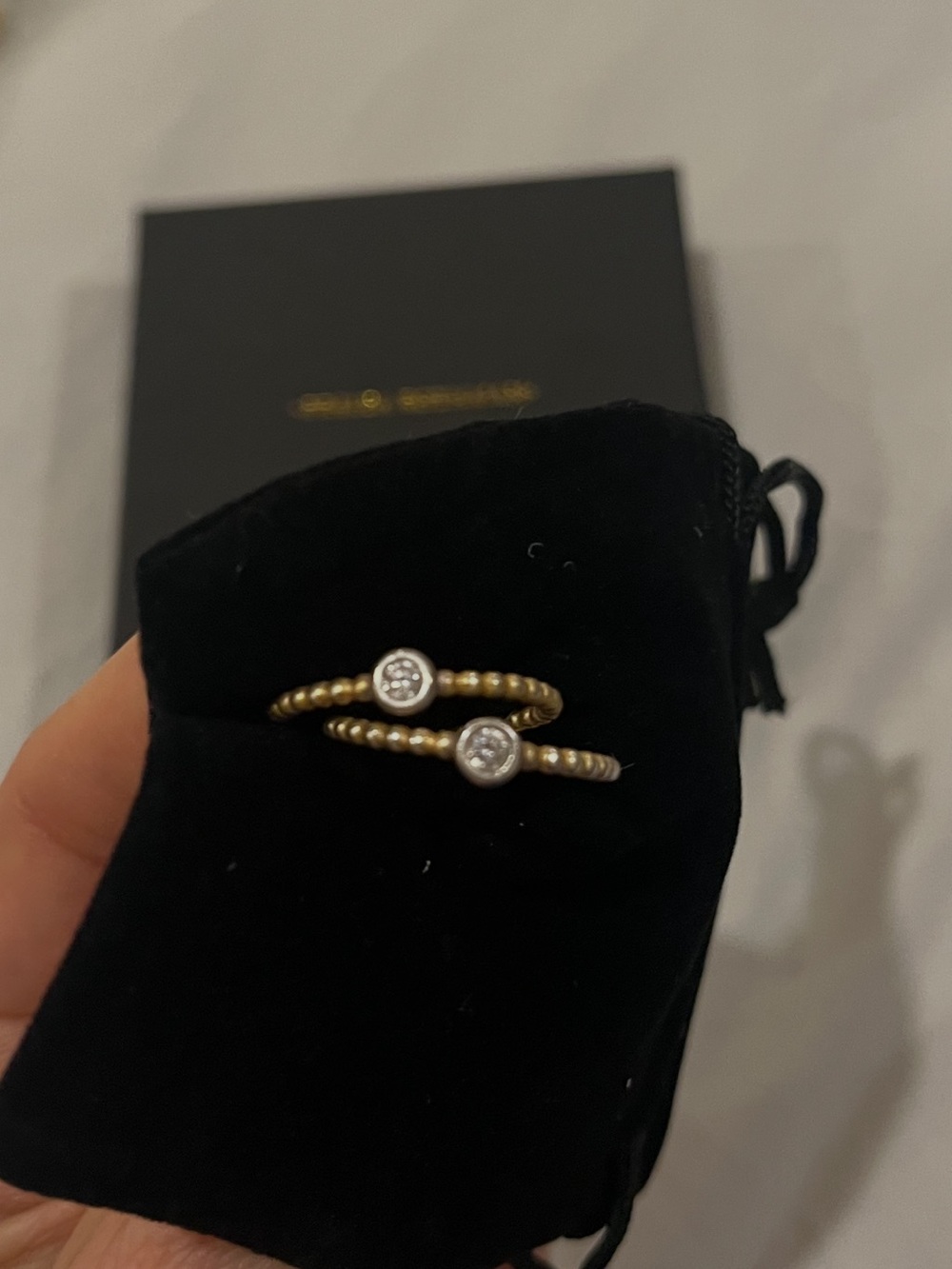 Freida Rothman set of size 8 Gold Beaded Double-Ring with CZ stones